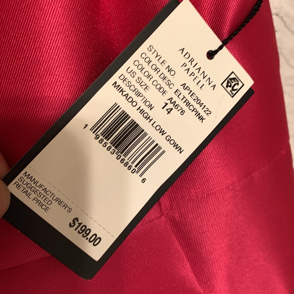 Adrianna Papell Mikado Asymmetrical Electric Pink Fit and Flare High Low Gown - Picture 3 of 8